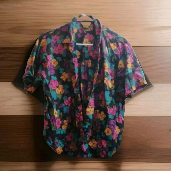 Cristin Stevens Shirt Womens Floral Button Up Collared Top Blouse S/M - Picture 1 of 4